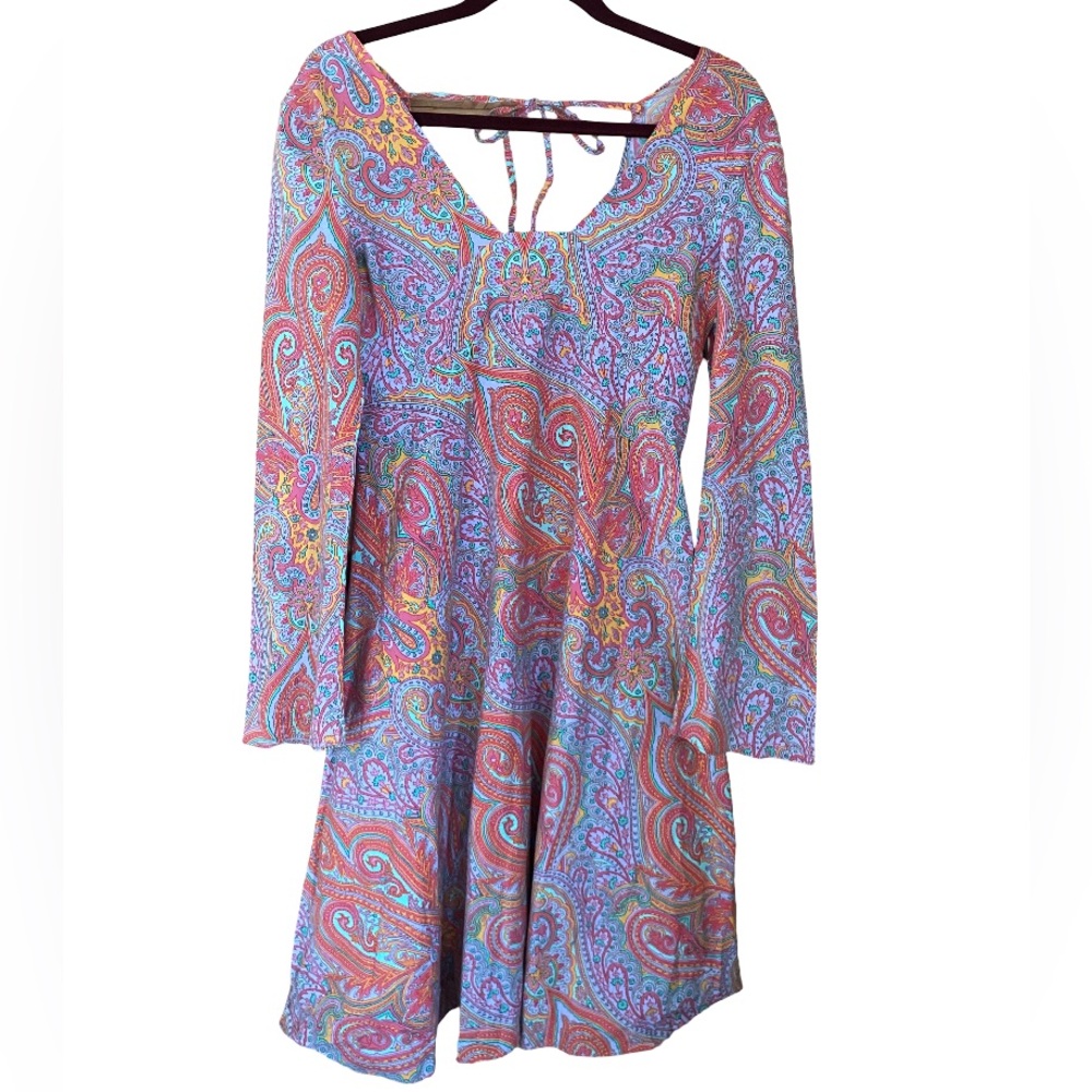 Adele Fado vintage paisley cotton bell sleeve made in Italy dress size 44